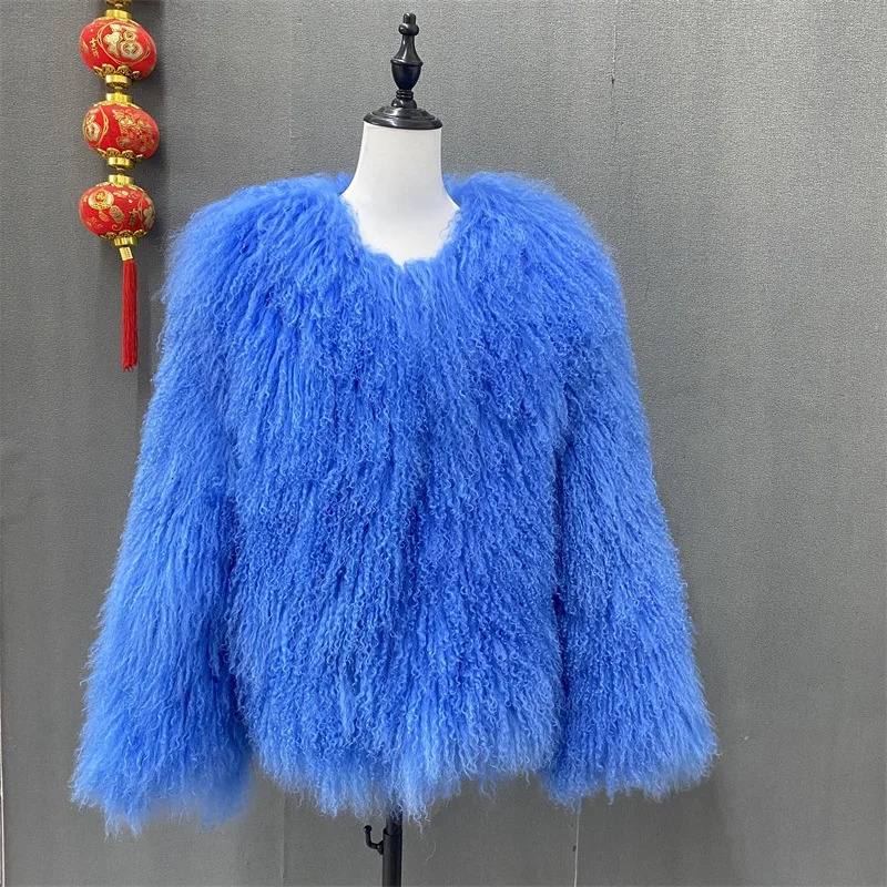 Pattern Plus Size Dark Brown color Mongolia Sheep Fur Jacket Women Real Female Winter Warm Outerwear 241115
