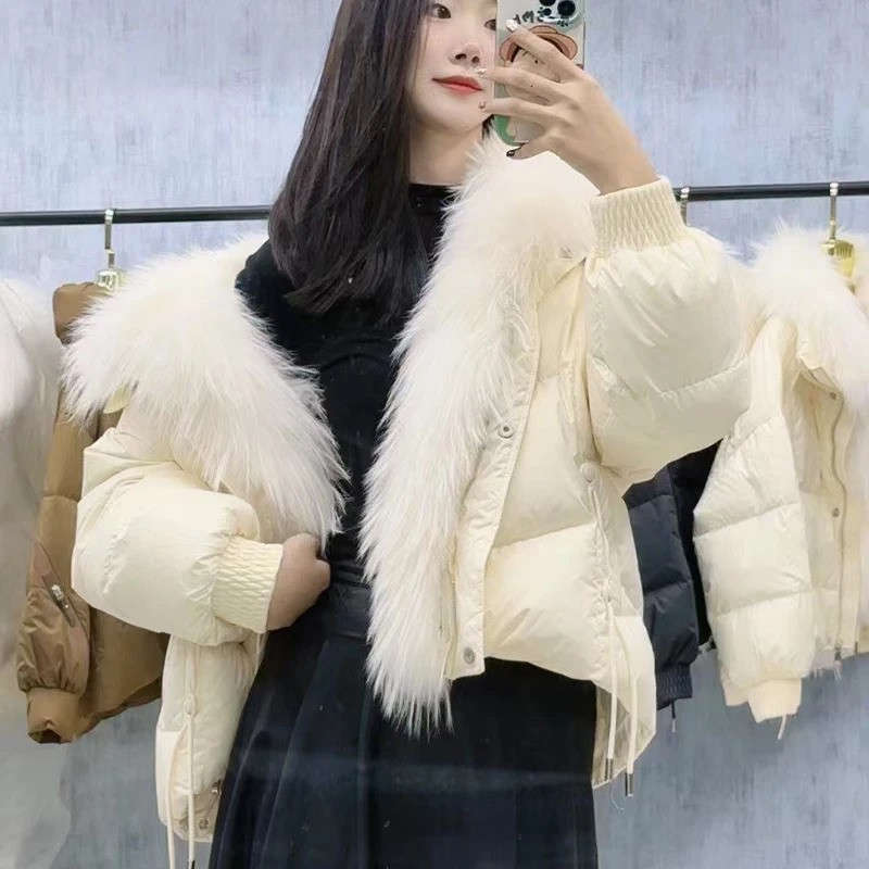women winter down jacket 2024 Real Raccoon Fur Thick Warm 90 White Duck Down Coat Female Parkas Waterproof Fashion 241115