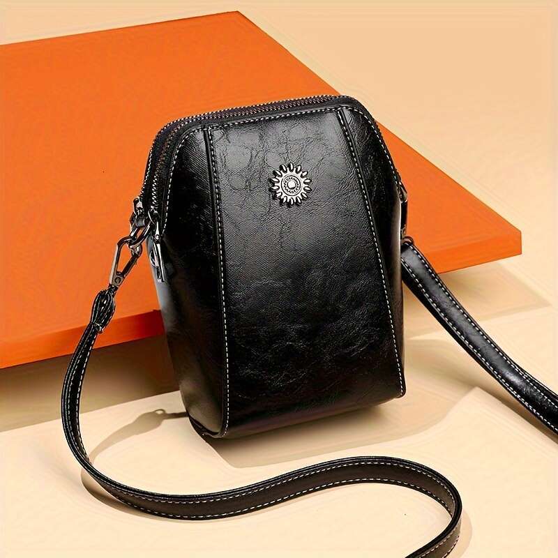 Chic Retro-Style Women's Mini Crossbody Bag Compact Mobile Phone Compartment with Elegant Metal Accents - Versatile Multi-Layer Shoulder Purse fo