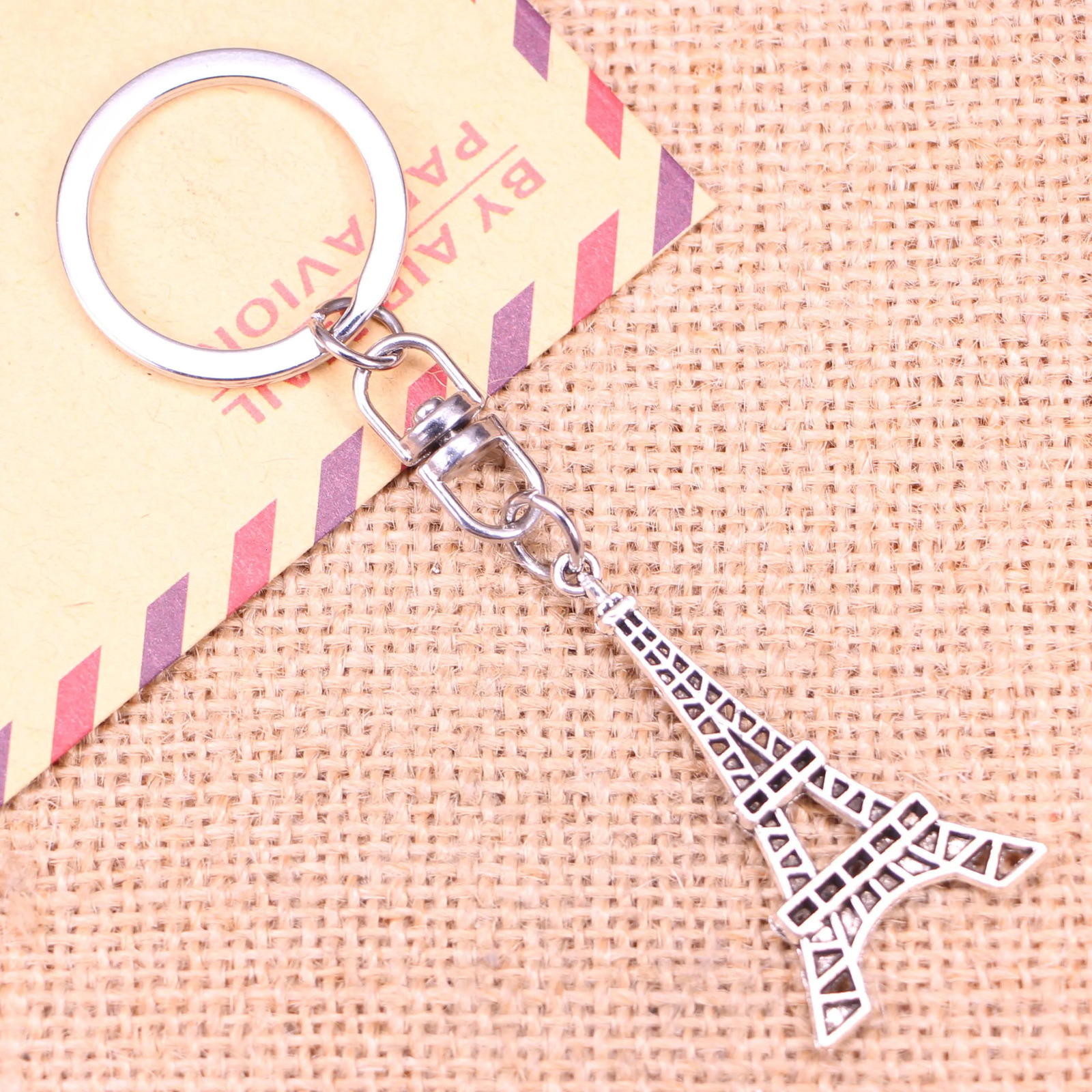 20 pieces of fashion keychains 44x24mm Eiffel Tower Paris pendant DIY mens jewelry car keychain ring holder gift 241115