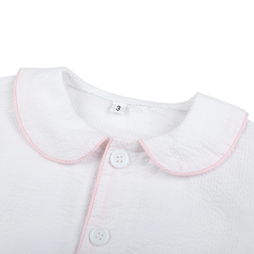 Ruffkids Summer Childrens Pajama Set White Seersucker Baby Clothing Girls and Boys Pajamas Long Sleeve Childrens Casual Pajamas 241113