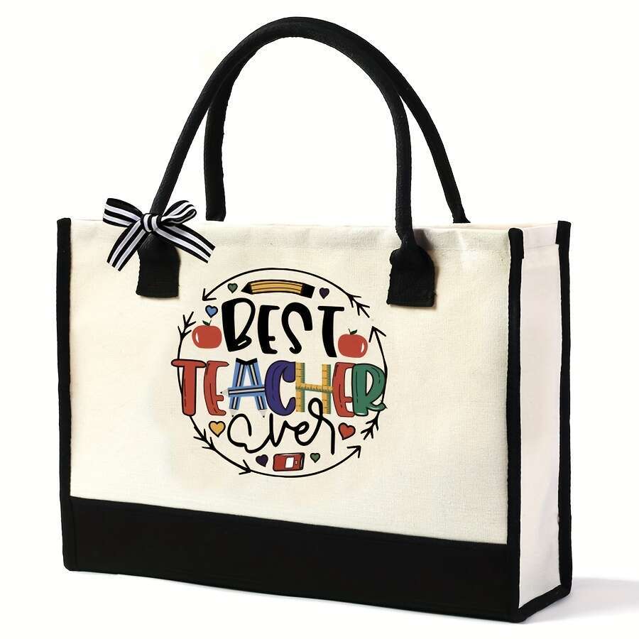1pc Casual Style Large Capacity Tote Women, Reusable Waterproof ing, Thick Canvas Shoulder Bag for Travel and Beach Vacation
