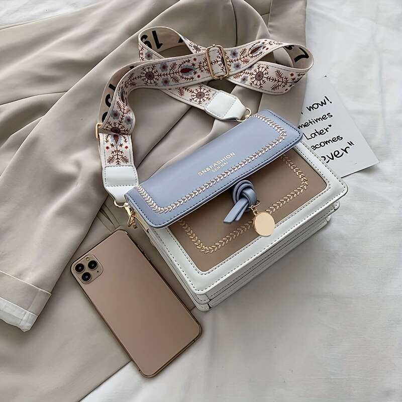 Wide Strap Fashion Flap Shoulder Bag, Women's Crossbody Purse with Buckle Decor