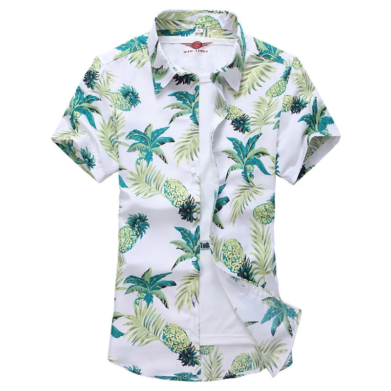 Summer White Printed Short Sleeved Shirt for Men Hawaii Rose Flower Shirts Hawaiian Vacation Camisa Chemise Big Size S7xl 240415