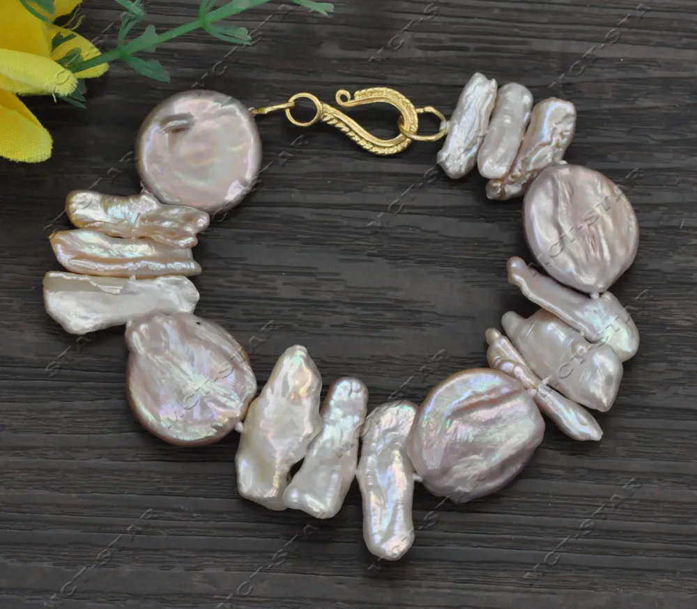 Z13050 Set Natural 20mm Pink Lavender Baroque Coin Pipa Pearl Necklace Bracelet Earrings 241115