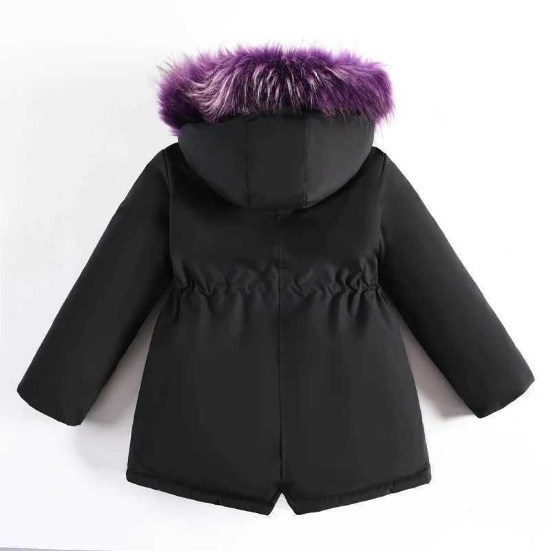 New winter cotton coat for girls aged 4-12 childrens large fur collar medium length cotton jacket X241115