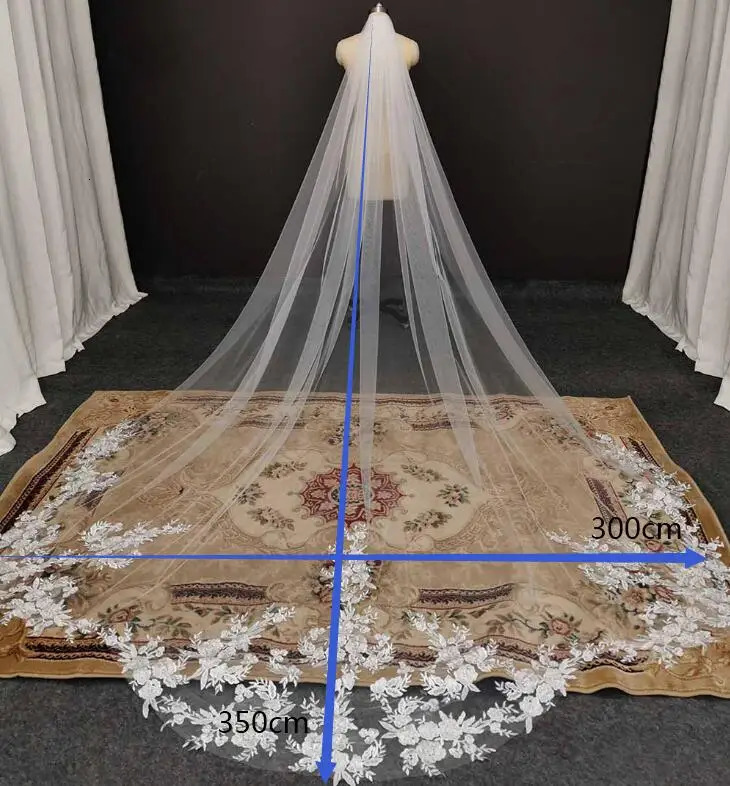 High quality retro wedding veil 3.5M long specially cut royal bridal veil with comb shaped sequins lace veil customized 241115