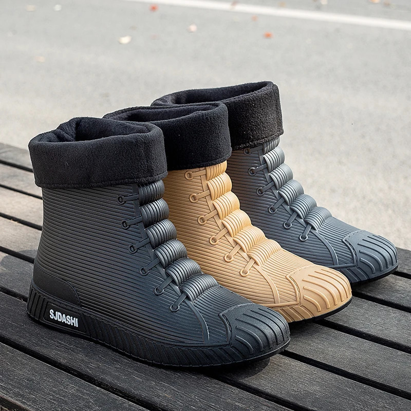 Men Women Rain Boots Mid-calf And Ankle Waterproof Shoes Lining With Fleece Warm Anti-slip Wear-resistant Outdoor Winter 241114