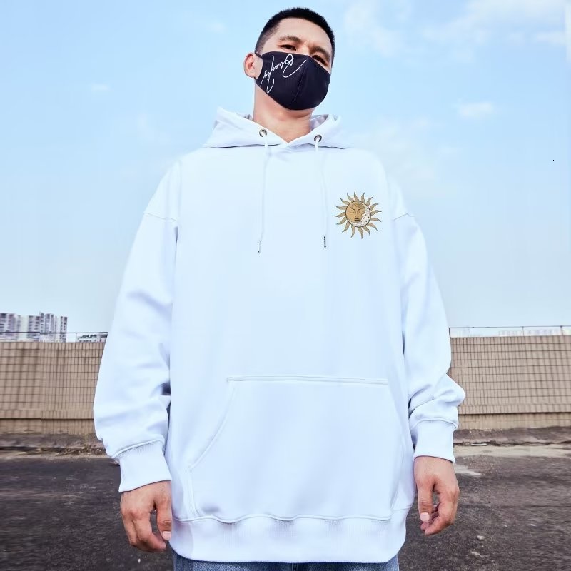 Designer's new M-8XL men's hoodie with American sun and moon pattern, oversized loose hoodie, student style large hoodie