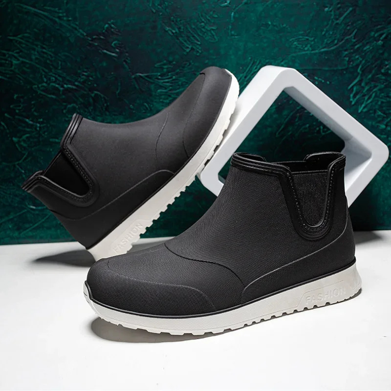 Black Rain Shoes for Men Rubber Shoe Platform Ankle Boots Autumn Winter Slip on Booties Boots for Men Waterproof Work Botas 241114