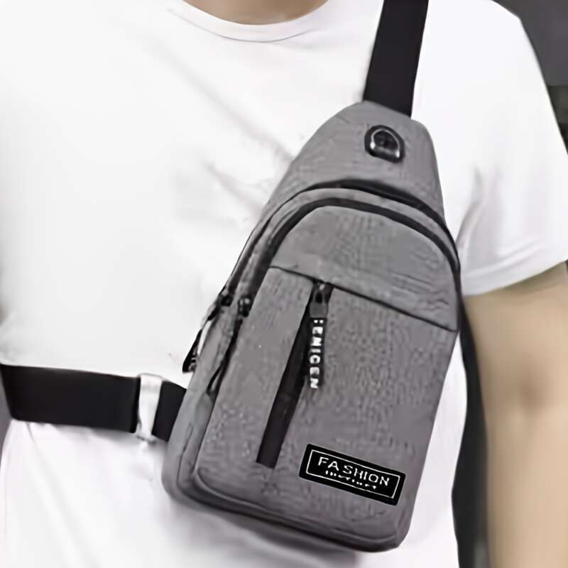 Men's Waterproof Nylon Crossbody Chest Bag - Casual Sports & Travel Sg with Zip Closure, Fashionable ing Detail