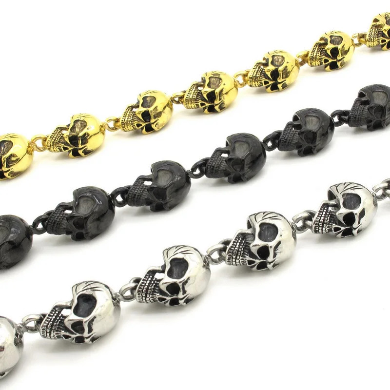 Cool Mens Skulls Linked Heavy duty Solid 316L Stainless Steel Belly Chain Punk Rock Bike Jean Chain 3 Colors 241115