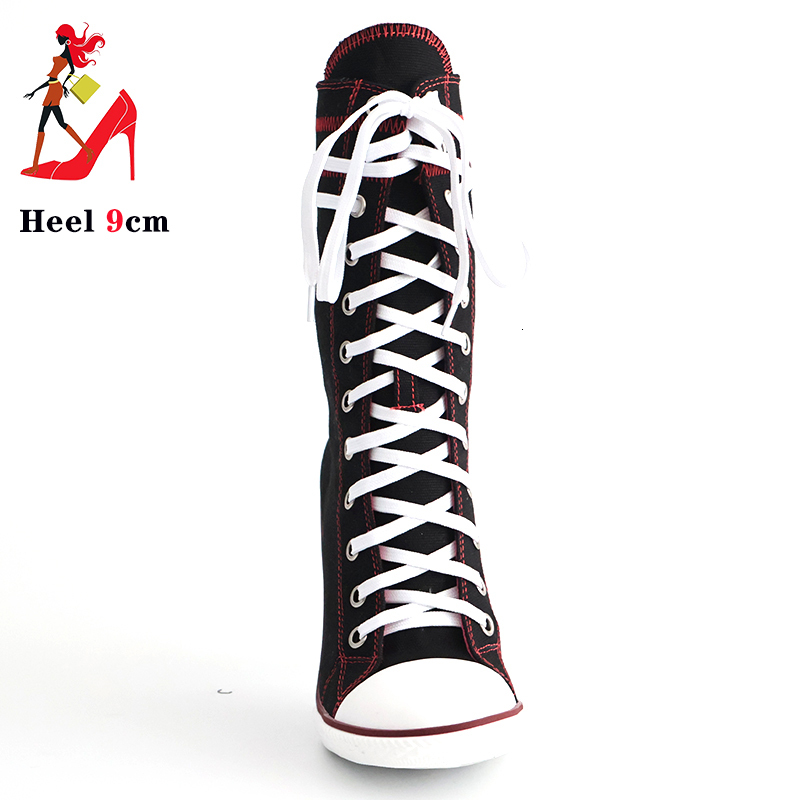 2024 Women Boots Design Stiletto High Canvas Fashion Lady Lace Up Pointed Ankle Shoes Sexy High-Heeled Thin Heel Boot