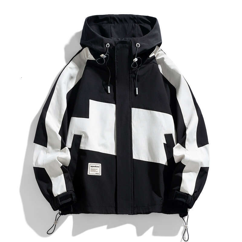 NASA Color Blocked Patchwork Jacket For Men's Clothing, Spring And Autumn Hooded Jacket, Trendy Brand Loose Workwear Top