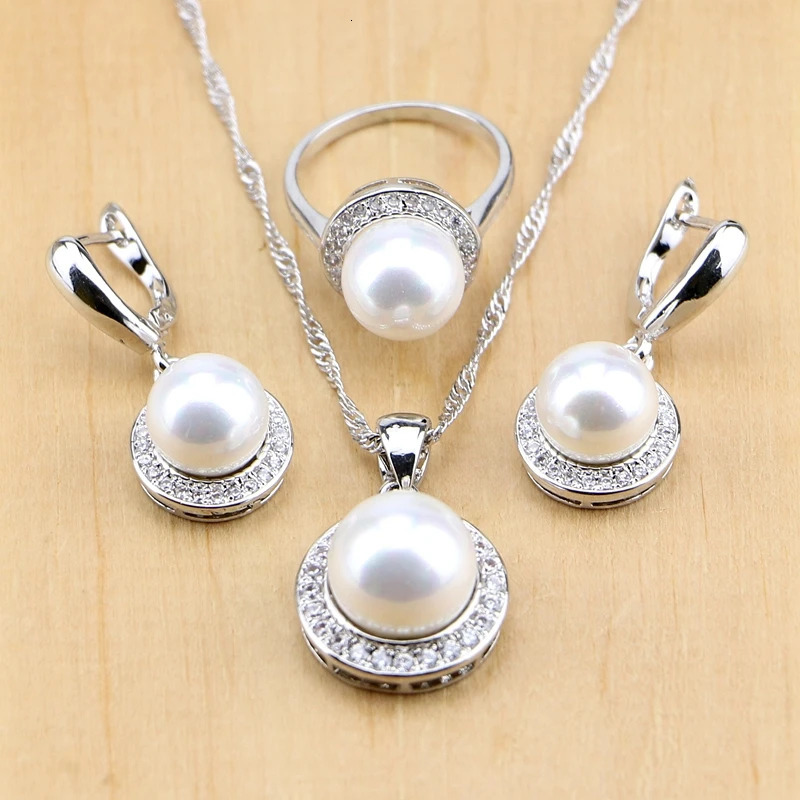 Pearl with Pearl 925 sterling silver jewelry set suitable for women pendant earrings rings necklace set free gift box direct 241115