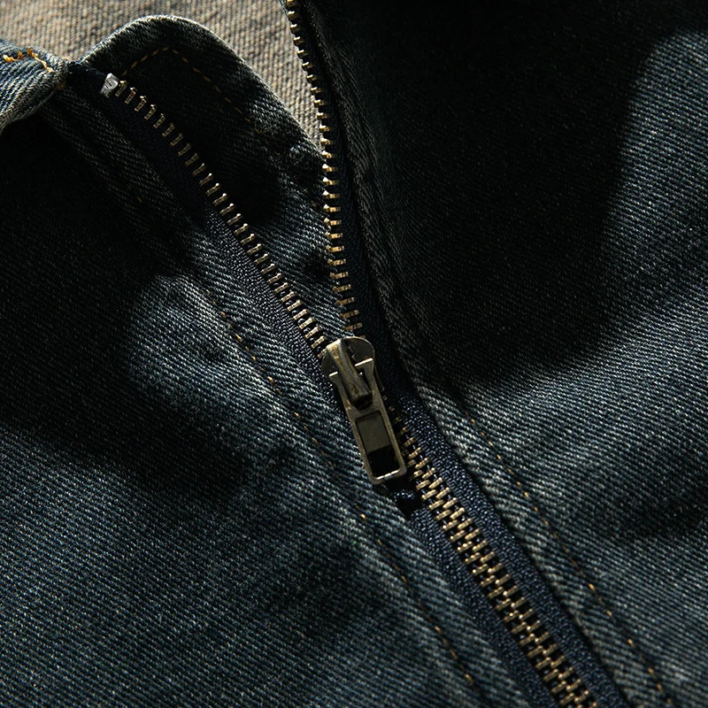 Mens denim jacket retro washed lapel jacket autumn fashionable loose denim jacket zipper n pilot workwear jacket 241115