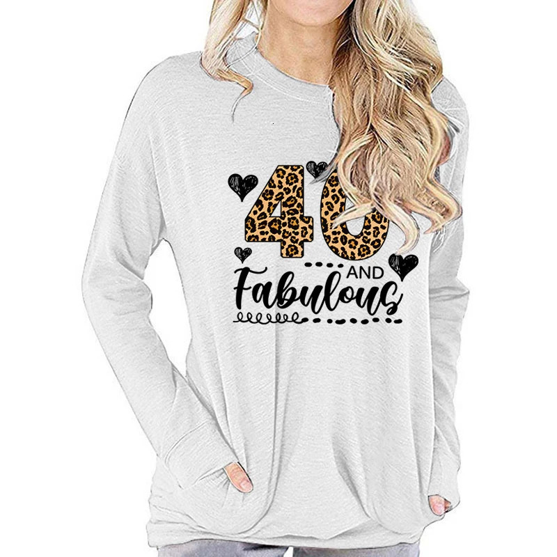 40th Birthday Shirt for Women Leopard 50 and Fabulous Graphic Long Sleeve Tshirts Lover Gift Classic Retro Fall Clothes 241115