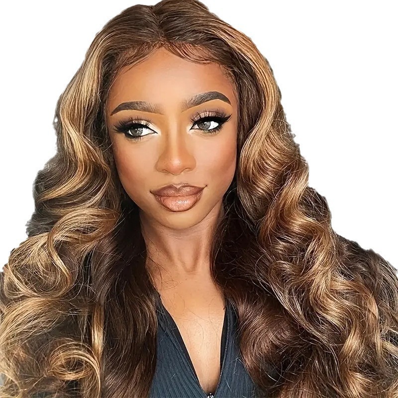 Fashion piano color wig African hot sale front lace big wave long curly hair chemical fiber full head cover