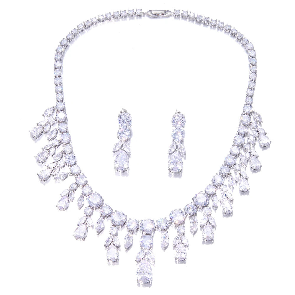 Emmaya Zircon Bling Square Drop Deep Blue Cubic Zircon Necklace and Earrings Womens Party Jewelry Set 241115