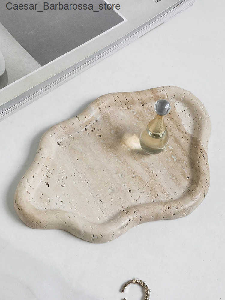 Decorative Plates AhunderJiaz Wabi-sabi Nordic Style Travertine Storage Tray Entryway Storage Tray Decorative Ornament Home Storage Decoration J241115