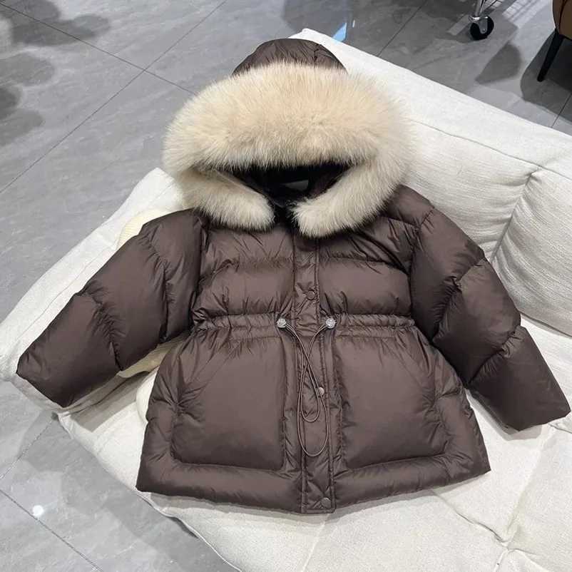 Girls down and cotton jacket windproof coat brown winter autumn warm cotton Christmas gift childrens clothing X241115