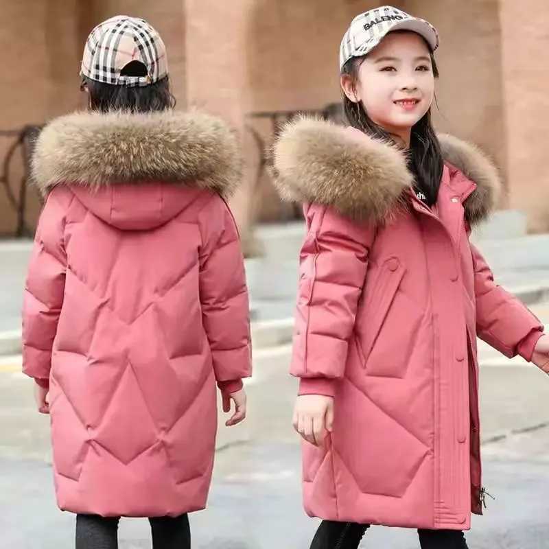 5-14 year old teenage girls winter jacket with large fur collar and long cold resistant hooded sweatshirt suitable for children thick warm clothes X24