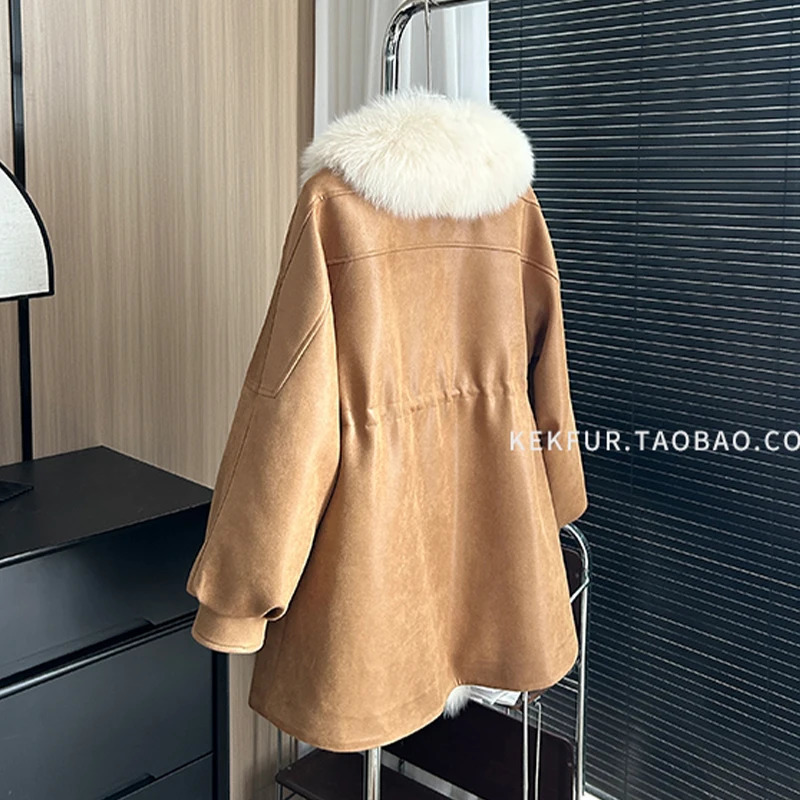 2024 Winter Women Long 80CM White Duck Down Jackets 100 Natural Oversized Collar Suede Fashion Casual Windproof Coats 241115