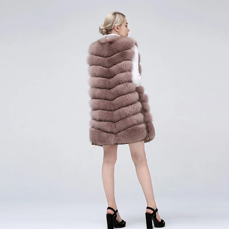 Natural Womens Fur Coat Vest Zipper Long Winter Warm True Jacket 241115