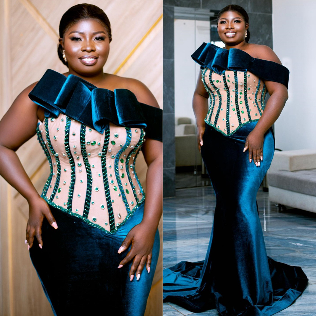 2024 Plus Size Prom Dresses for Black Women Hunter Green One Shoulder Velvet Beaded Crystals Birthday Party Gowns Second Reception Dresses Formal Gala