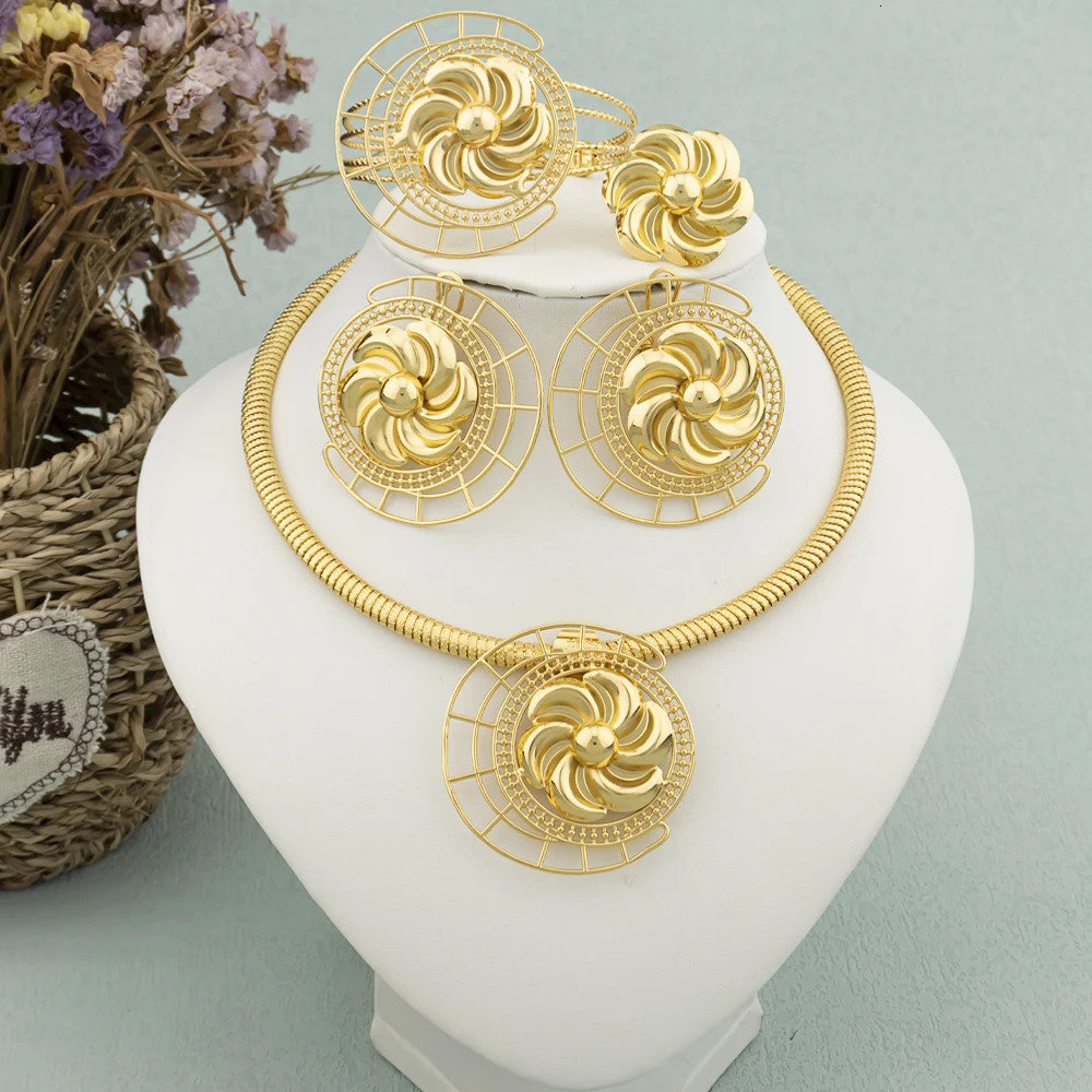 18k gold-plated jewelry set Brazilian womens necklace earring set Italian high-end wedding Dubai party jewelry 241115