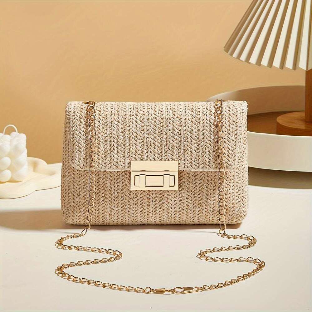 Stylish Handwoven Ladies' Crossbody Bag Chain Strap, Lock Buckle, Adjustable Shoulder Strap - Perfect for Daily Use, Travel, and Outdoor Activiti