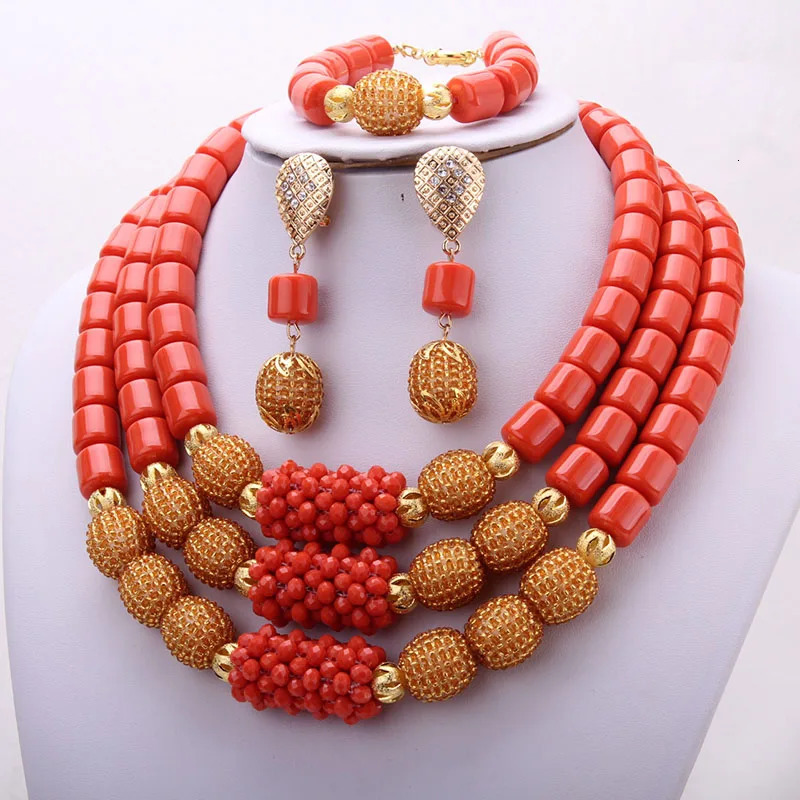 Dudo 10 color 3-layer artificial coral beads African Nigeria wedding jewelry set 241115