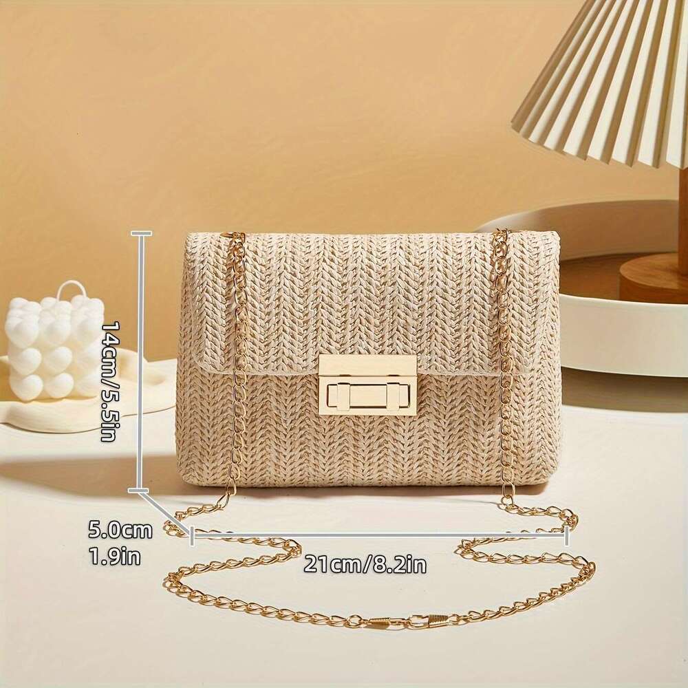 Stylish Handwoven Ladies' Crossbody Bag Chain Strap, Lock Buckle, Adjustable Shoulder Strap - Perfect for Daily Use, Travel, and Outdoor Activiti