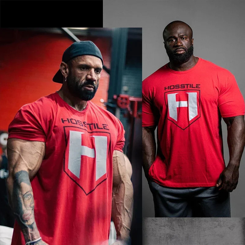 HOSSTILE Short Sleeved Fitness American Loose Muscle Tough Guy Top Breathable Sports Arnold Classic Tshirt Oversize Men Clothes 241114