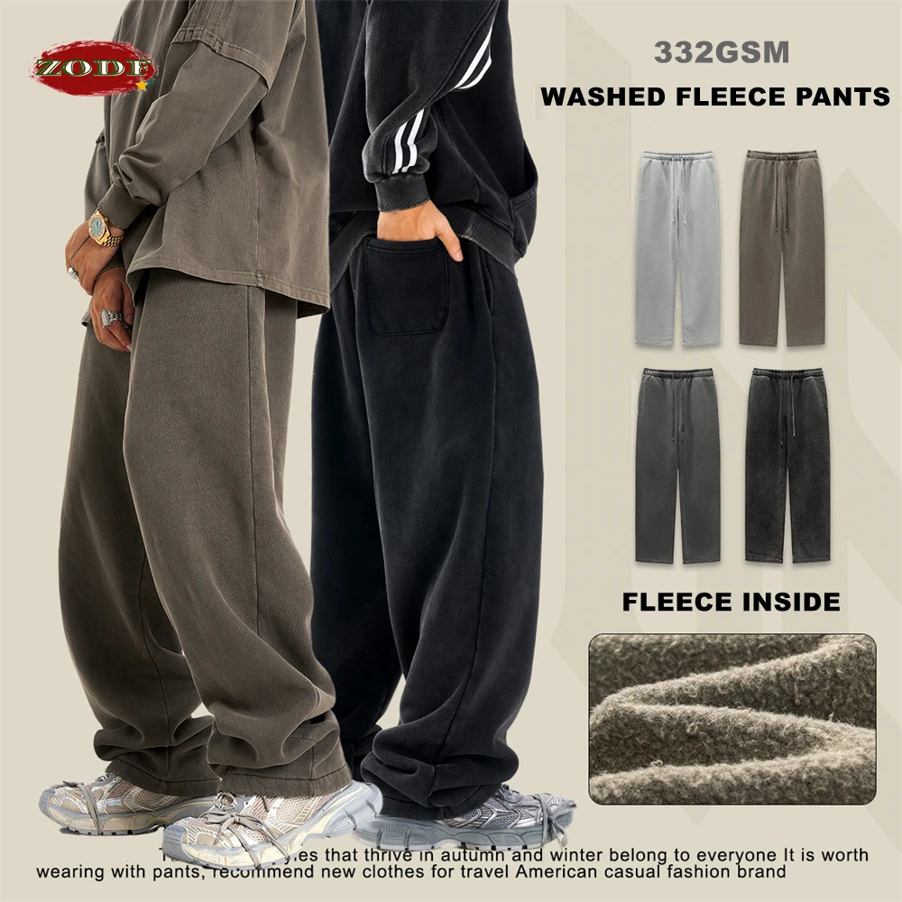ZODF Retro Mens Winter Wash Wool Straight Pants Unisex Loose 332gsm Knitted Warm Soft Clothing HY0869 241115