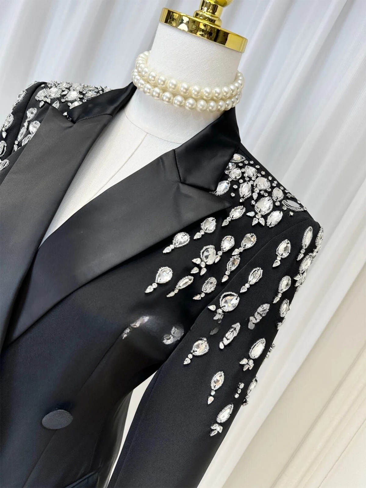 Designer Mother Of The Bride Suits Double Breasted Rhinestone Long Blazer Ladies Outfits Party Birthday Prom Blazer One Piece Set Wedding Party