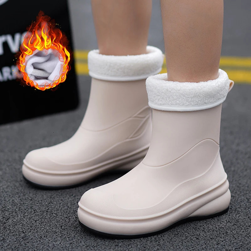 Fashionable Womens Rain Boots Mid-calf Non-slip Water Boots Waterproof Rubber Shoes Outdoor Non-slip Car Wash Water Shoes 241114