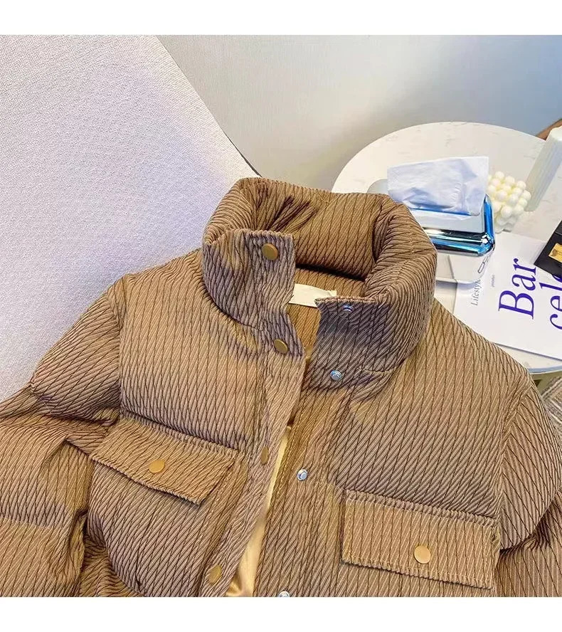 2024 Korean Fashion Parkas Winter Coat Women Standing Collar Short Thick Cotton Casual Loose Jacket Clothing Top Outerwear 241115