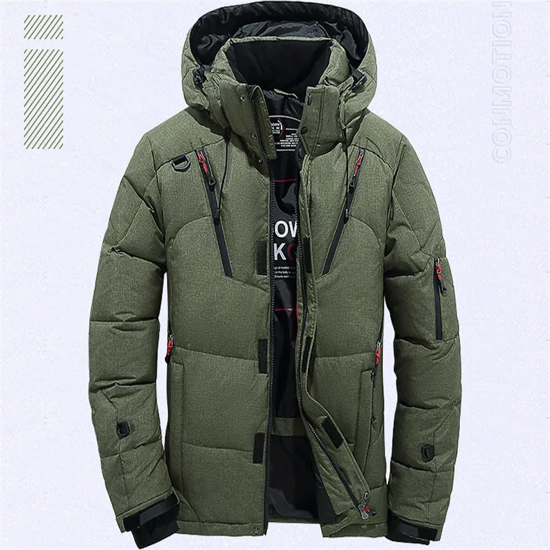Winter down jacket mens white duck windproof and warm travel camping thick solid color hooded clothing 241115