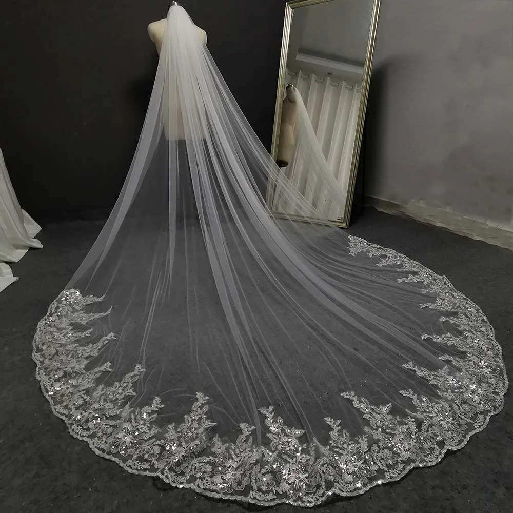 Customized Sparkling Lace Long Wedding Veil White Ivory Bridal Veil Wedding Headwear Bridal Veil 241115