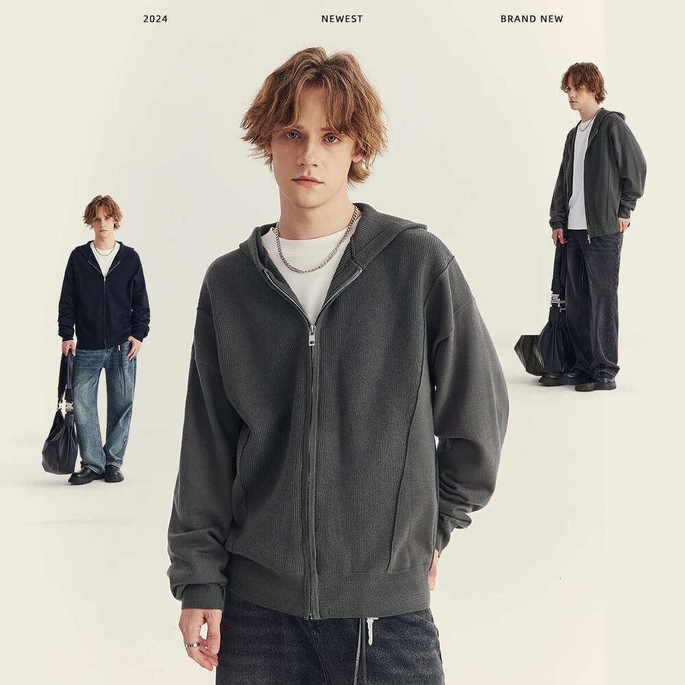 APO Wear | Autumn And Winter Men's Hooded Knitted Cardigan Coat, High End Trendy Brand Loose Casual Zipper Sweater