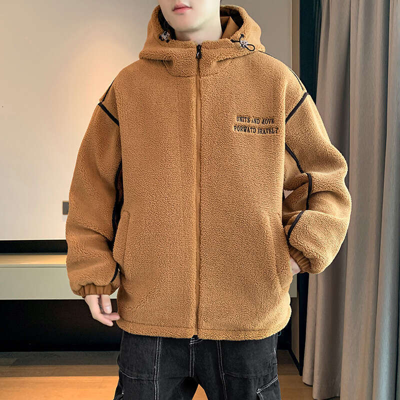 Lamb Autumn And Winter New Loose Brand Hooded Casual Men's Trendy Lamb Wool Cotton Jacket