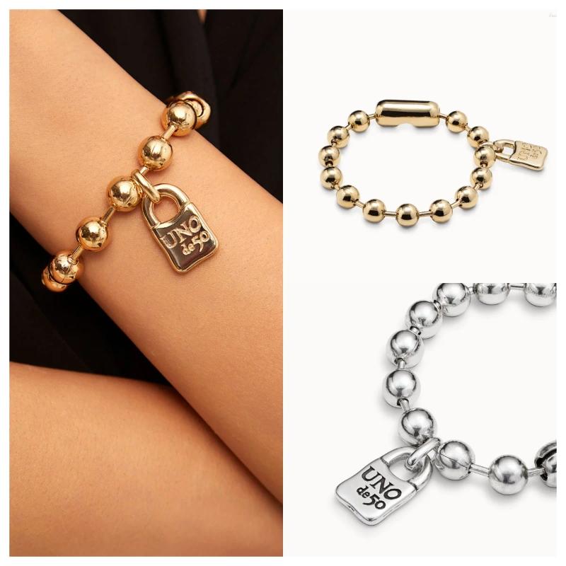 Ladies Charm Bracelets GoldPlated Vintage Charm Bracelet with Beaded Chain and Padlock Spanish Inspired Party Jewelry Z250910