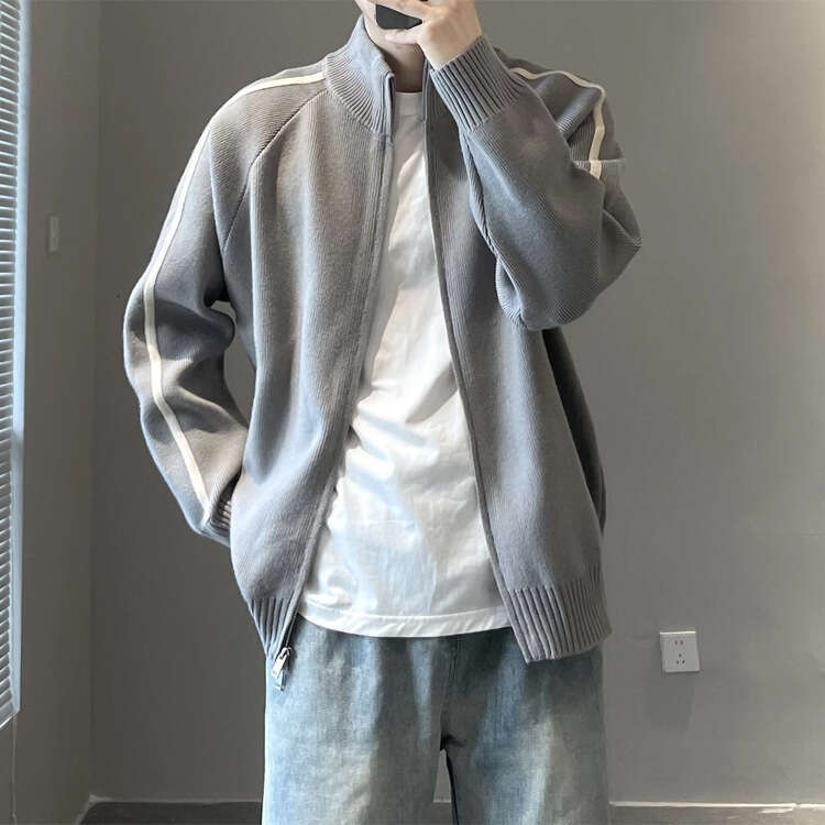 Knitted Cardigan Fashion Autumn Men's Coat 2024 New Item Stand Up Collar Loose Versatile Casual Sweater