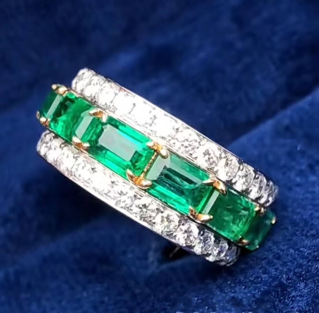 Rulalei Valuable Lovers Lab Emerald Diamond Ring 925 Sterling Silver Party Wedding Band Rings for Women Men Engagement Jewelry Gift