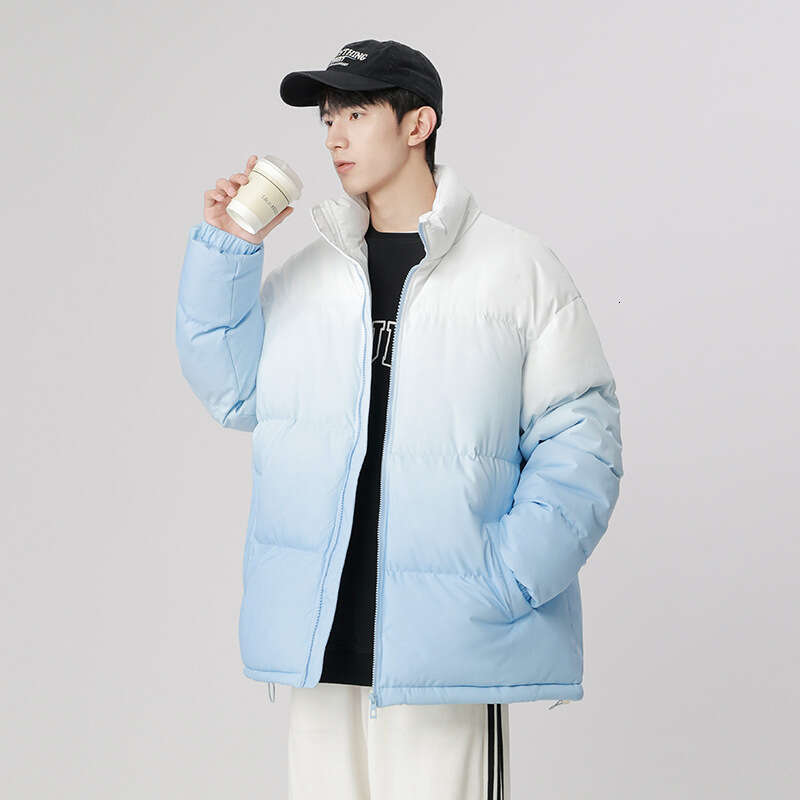 Cotton Men, Autumn Winter New Trendy Brand, Thick And Loose Standing Collar, Warm Jacket, Anti Cold Gradient Cotton Jacket For Men
