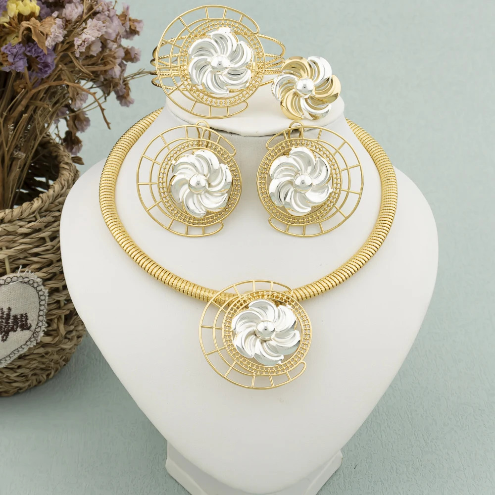 18k gold-plated jewelry set Brazilian womens necklace earring set Italian high-end wedding Dubai party jewelry 241115