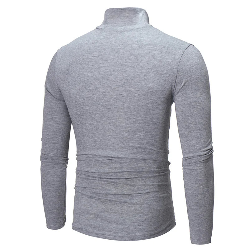 Winter Warm Half High Collar Fashion Thermal Underwear Men Mock Neck Basic Plain T-shirt Blouse Pullover Long Sleeve Top Fashion 240409