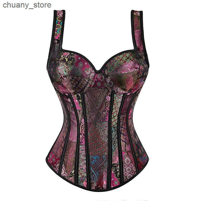 Belts Women Corset with Straps Black Overbust Corsets Vest Plus Size Steampunk Corsets and Bustiers Lace Up Boned Jacquard Corset Top L240910