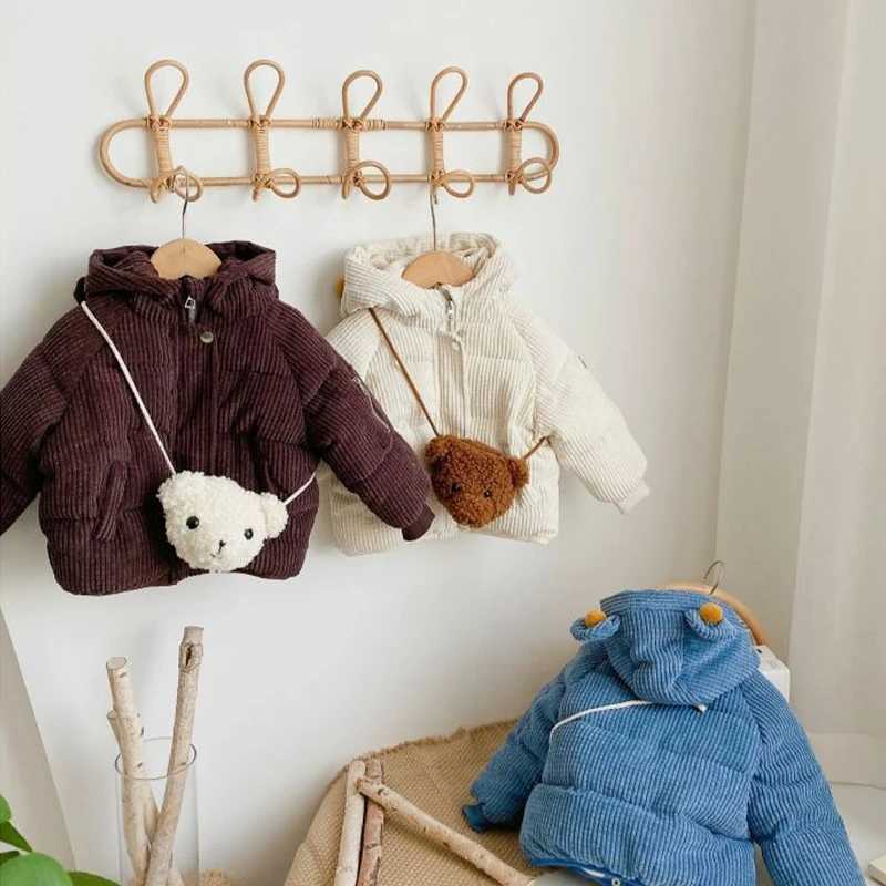 Cute bear plush baby jacket autumn thick warm coral jacket suitable for girls hooded jacket with pockets childrens clothing X241115